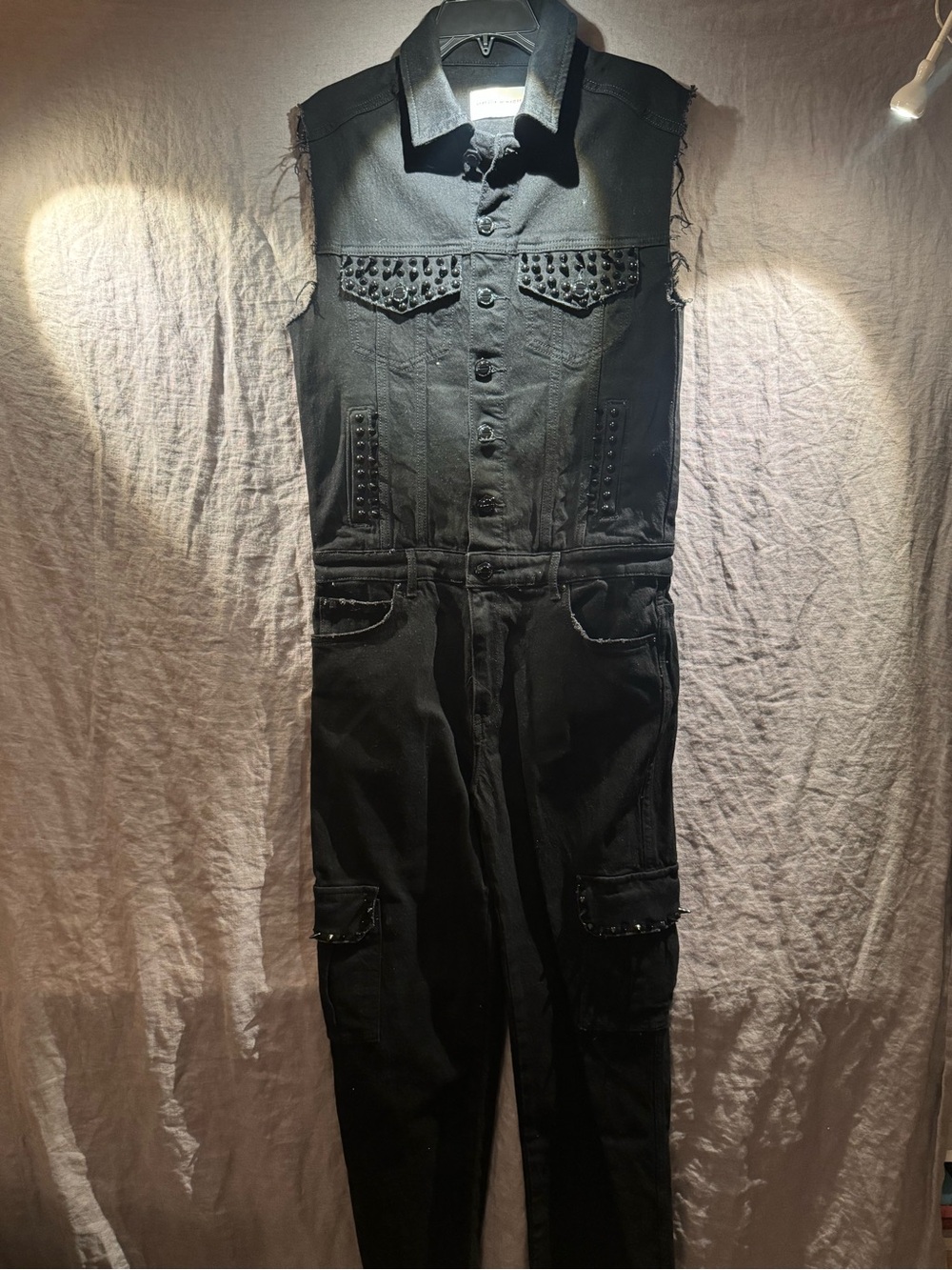 Rebecca Minkoff Studded Denim Jumpsuit Boiler suit - Sleeveless Cargo - NWOT